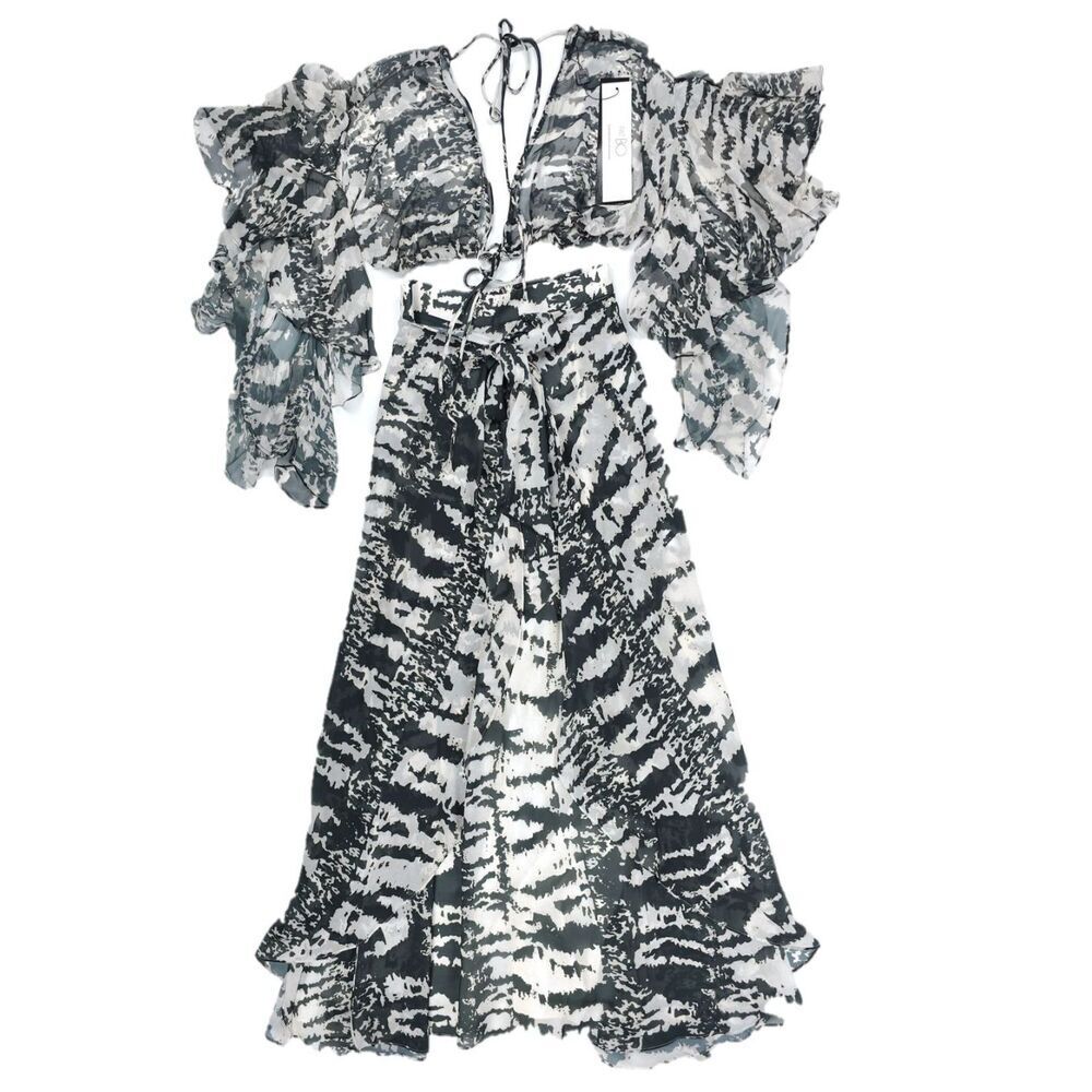 NWT PatBo Alessandra Ambrosio Ruffled Crop Top Maxi Skirt Co-Ord Set Resort Boho